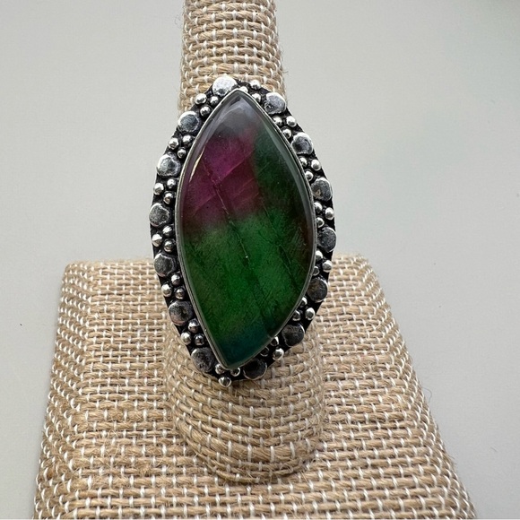 New Color Enhanced Labradorite Sterling Silver Overlay Ring Size 8 - Picture 4 of 9